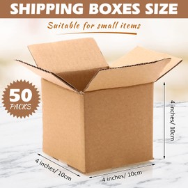 TaoBary 50 Packs 4 x 4 x 4" Shipping Boxes for Christmas Small Cardboard Boxes Kraft Corrugated Cardboard Boxes for Christmas Small Business, Mailing Packing Moving Storing(4x4x4 Inch,Brown)