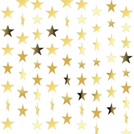 Spakon - Guirnalda de Papel de Estrella con Purpurina de 65 pies, decoración Colgante de Estrella Dorada, decoración de graduación de Doble Cara 2025 para Bodas, cumpleaños, Festivales, Año Nuevo,