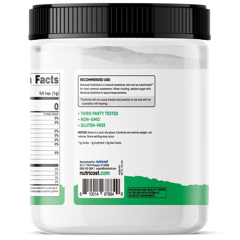 Nutricost Pantry Erythritol Plant-Based Sweetener Powder (1 LB) - Zero