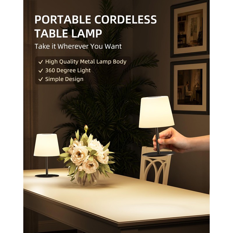 EZVALO Outdoor Cordless Table Lamp, IP65 Waterproof 4500mAh Rechargeble Shower