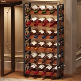 X-cosrack Freestanding Wine Rack Holds 24 Bottles, 6-Tier Floor Standing Wine Stackable Storage, Wine Display Rack with Solid Wood Modern Design for Home Bar & Dining Room