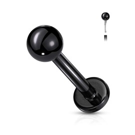 PiercedOff Black IP over 316L Surgical Steel Labret with Threadless Push in Top Ball - Thickness 20GA (0.8mm) / Length 6mm / Ball Size 2mm
