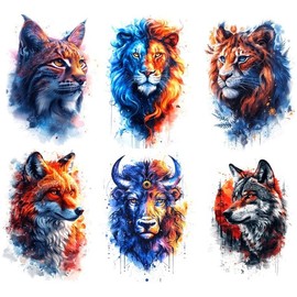 6 Sheets Temporary Lion Tattoo Fox Tattoo Bison Tattoo Wolf Tattoo KM-AI6