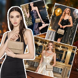 Larcenciel Clutch, Glitter Sequin Handbag with Removable Chain, Elegant Evening Bag, Fashion Crossbody Shoulder Bag, champagne, Contemporary