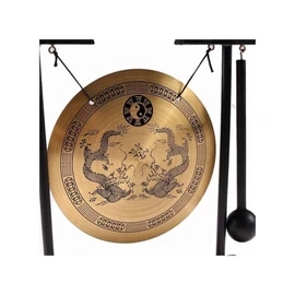 lachineuse - Gong with Beater - Chinese Dragon Gong - Zen Wood and Copper Decoration - Feng Shui Decoration for Home, Office, Living Room - Gift Idea China Asia - Asian Tradition