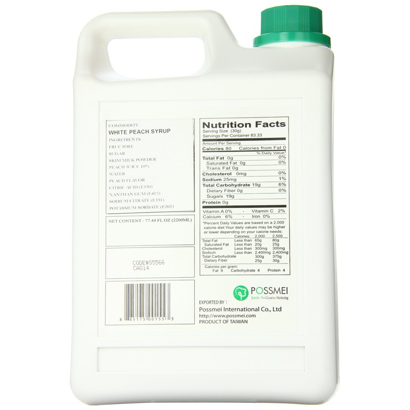 Possmei Flavored Syrup, White Peach, 5.5 Pound