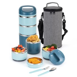 Lille Home 3-Layer Stainless Steel Lunch Box 1.43L- Leakproof, BPA-Free Insulated Bento Box for On-the-Go Meal Prep, Stackable Food Container for Women & Men