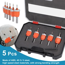 Juego de 5 Brocas Avellanadoras, Construcción de Acero ABS, Juego de Brocas Avellanadoras para Madera con Tope de Profundidad Ajustable, 2,8 3 3,2 3,5 4 Mm de Diámetro, Llave,