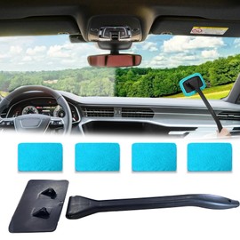 WINUERK Car Window Cleaning Tool, Car Window Cleaner with 4 Reusable Microfiber Pads and Extendable Handle, Auto Glass Wiper Cleaning Kit for Cleaning Dirt and Grime from Windscreen (Light blue)