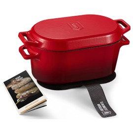 Kook Dutch Oven with Lid, Dual Handles, Enameled Cast Iron, Great for Baking Bread, Cooking and Roasting, Dishwasher Safe, 3.4 Qt, Cherry Ombre