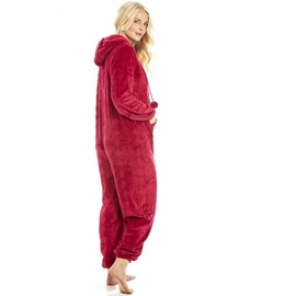 Camille Super Soft Zip Up Hooded Onesies for Women - Thick Luxury Fleece Full Length Women's All In One - Long Sleeved with Elasticated Cuffs Magenta 14-16