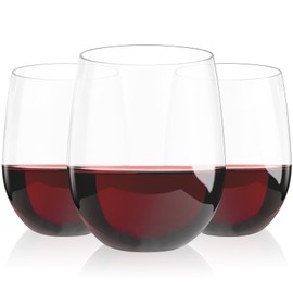 Lamosi 24 Pack Plastic Wine Glasses Disposable, 12 oz Stemless Wine Glasses for Party, Unbreakable Reusable Crystal Clear Wine Cups, Shatterproof and BPA-Free