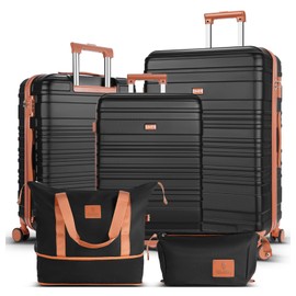 QIMER Luggage Set 5 Piece, Polycarbonate Luggage with YKK Zipper and TSA Locks,sturdy and durable, Carry On Luggage Set Suitable for Family Travel(Black 20/24/28 Inch)