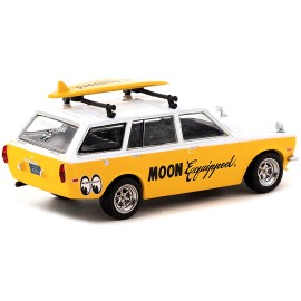 DCD Datsun Bluebird 510 Wagon Yellow and White "MOON Equipped" with Roof Rack and Surfboard "Global64" Series 1/64 Diecast Model