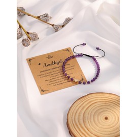 CrystalTears Amethyst Crystal Bracelet for Women 4mm Healing Gemstone Beaded Bracelet with Gold Heart Charm Adjustable Stone Bracelets Jewellry Gifts for Women Girlfriend Mum Birthday