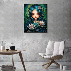 Forest Princess Paint by Number Little Girl with Lotus Flowers DIY Painting On Canvas with Brushes Acrylic Paints Paint by Numbers for Adults and Students Beginner 16x20 Inch Gift（Frameless)