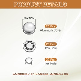 sourcing map 20Pcs Baseball Cap Button, 20mm/0.79 Inch Aluminum Hat Snap Button Replacement Cap Top Cover Buttons for DIY Sewing Hat Clothing Making Accessories, Silver