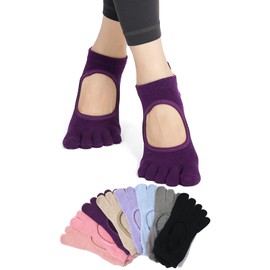 Amzbag Yoga Socks, Pilates Socks, 5 Fingers, 3D Anti-Slip, 3D Heel, Non-Slip, Non-Slip, Anti-Movement, Pilates Socks, Yoga Socks, Breathable, Antibacterial, Odor Resistant, Quick Drying, Anti-Fade