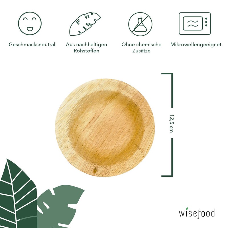 wisefood Palm Leaf Snack Plates, Pack of 25 Disposable Plates,