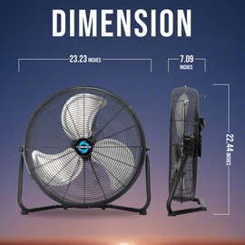 Tornado 20 Inch Industrial Powerful Metal Floor Fan, 3-Speed High Velocity Cooling Floor Standing Fan for Industrial, Commercial, and Home Spaces, 120°Tilt, 6.0 FT Cord, Black