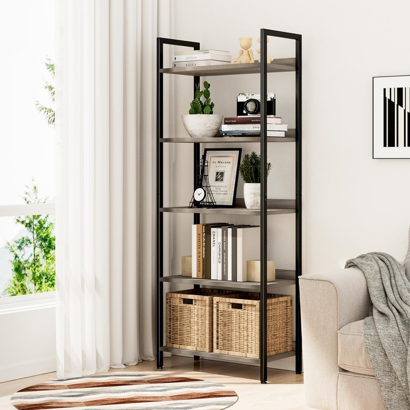 NUMENN Bookshelf, 5 Tier Bookshelves, Home Office Bookcase Shelf Storage