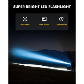Super Bright Flashlight 5000.000 High Lumens, LED Rechargeable Flashlights Powered by Battery, Handheld Waterproof Tactical Flashlight-Zoomable 5 Modes-31H Runtime for Emergency Camping (Green)