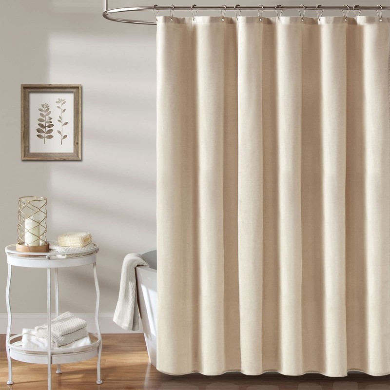 BTTN Fabric Shower Curtain, Linen Textured Heavy Duty Polyester Cloth