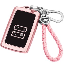 ANBOO Car Key Case for Renault, 4 Buttons Keyless Smart TPU Key Case with Key Fob, TPU Smart Key Case, Remote Control Protective Cover for Renault Koleos Car Key (Pink)