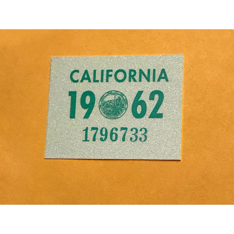 1962 California License Plate Registration Sticker, YOM, CA DMV
