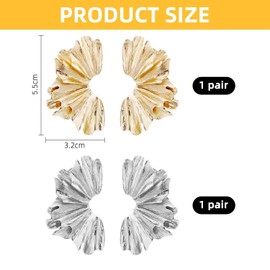 ZGDEIWGF 2 Pairs Ginkgo Leaf Earrings, Fan Shaped Metal Earrings, Fashion Earrings, Retro Earrings, Statement Earrings, Large Exaggerated Earrings, Girls Flower Earrings, Stainless Steel