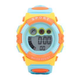 Digital Kids Watch 7 Colors LED Flashing Waterproof Sports Outdoor Wristwatch for Girls Boys Ages 4‑15 Blue Orange