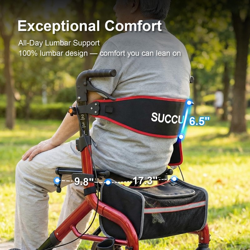 SUCCU Walkers for Seniors with Seat, 8" All-Terrain Rollator Walker,