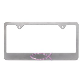 Elektroplate Christian Fish Pink Crystal Brushed License Plate Frame