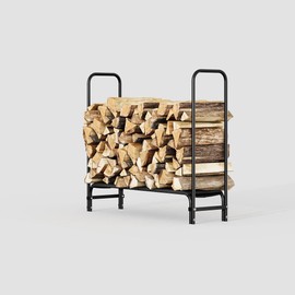 4Ft Outdoor Indoor Firewood Rack Holder, Heavy Duty Fire Logs Stand Stacker Holder for Fireplace Metal Lumber Storage Carrier Organizer, Metal Log Racks for Firewood with Fabric Mesh, Black