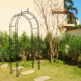 SCENDOR Garden Arbor Arch 98.4" H x 46.5" W, Heavy Duty Iron Archway Decorative Structure Stand Trellis for Climbing Rose Vines Plant Wedding Ceremony Party Outdoor Decor Black