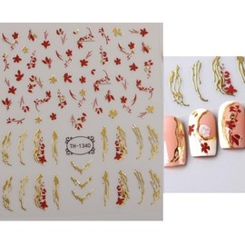 DUKASOU Gold Flower Nail Stickers Decals, 3D Nail Art Nail Art Stickers Gold Line Nail Decals Adhesive Metal Stripe Wave Nail Sticker for Women Manicure Decorations