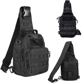 Outdoor Sling Bag Crossbody Tactical Shoulder Backpack Waterproof Chest Daypack Fanny Pack for Hiking Traveling Sports, Black, Small, Sling Bags