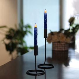 CVHOMEDECO. Real Wax Hand Dipped Battery Operated LED Timer Taper Candles Rustic Primitive Flameless Lights Decor, 6-3/4 Inch, Navy Blue, 6 PCS in a Package