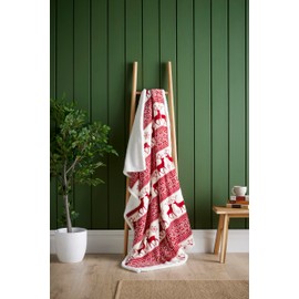 The Bettersleep Company Luxury Reversible Xmas Nordic Stag Design Red/White Ultra Plush Sherpa Fleece Throw 130cm x 180cm Perfect as a Body Wrap Sofa Chair Lap or Bed Throw Blanket