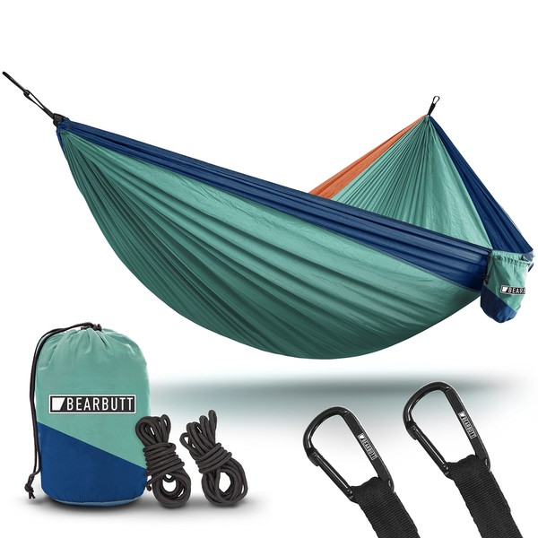 Bear Butt #1 Double Hammock, A Start Up Company Gear at Half The Cost of The Other Guys, Touquoise/Dark Blue/Coral