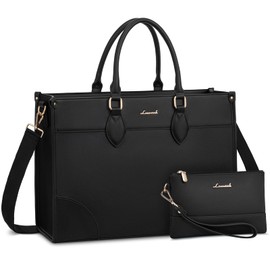 LOVEVOOK Laptop Tote Bag for Women 15.6 Inch Leather Work Bag with Clutch Purse, Large Capacity Lightweight Computer Bag, Waterproof Briefcase Shoulder Handbag, Ideal for Work, Travel, Office