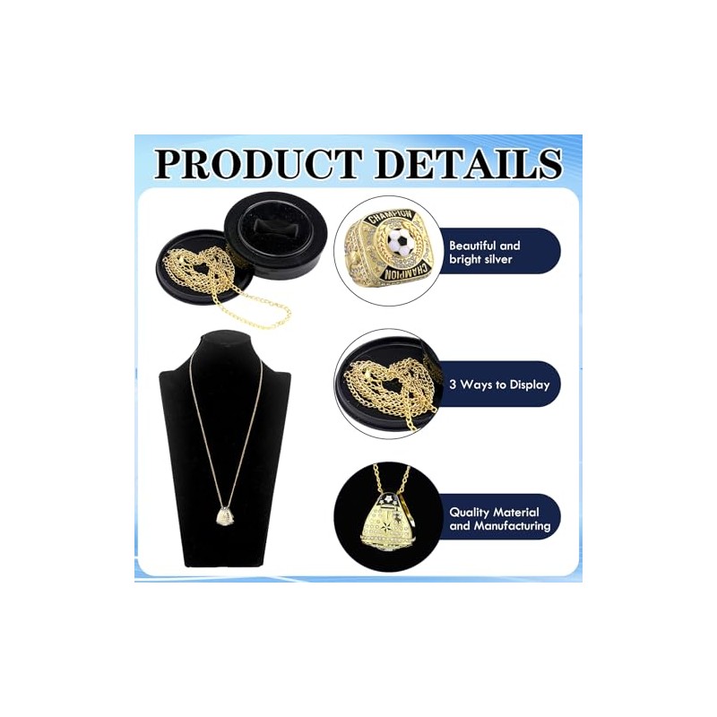 12 Pcs Soccer Championship Rings with Display Chain and Stand