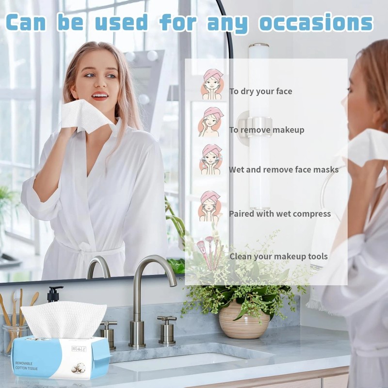 MISHCHI 100 Count Disposable Face Towel, Biodegradable Cotton 100 (Pack