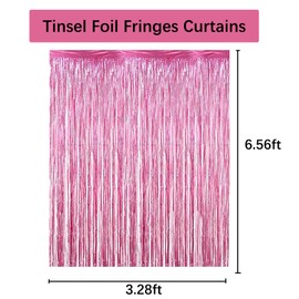 AMZJIMTOP Pink Tinsel Foil Fringe Curtain Party Decorations 2Pcs 3.3ft *6.6ft Metallic Tinsel Curtains Streamers Party Backdrop Foil Curtain for Birthday Party Wedding Holiday Decoration