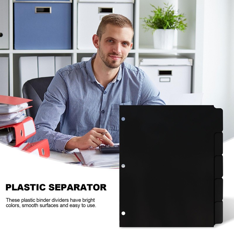3 Ring Black Dividers, 10.9 x 8.4 Inches, 5-Tab Sturdy