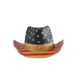 TUREVIEW Western Cowboy Hats Printed for Men and Women with Special Belt and Shapeable Wide Brim (80% Paper,10% Cotton,10% Polyester, Brown/Red)