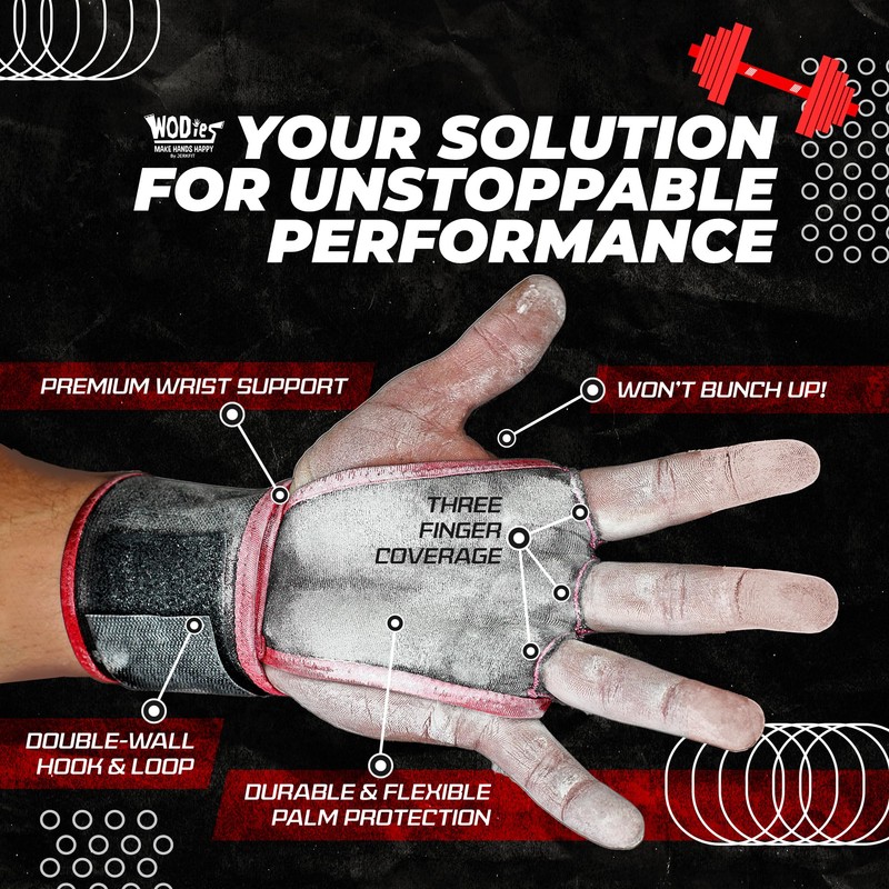 JerkFit WODies 2 in 1 Handgelenkbandage und Handflächenschutz (Rot, M)