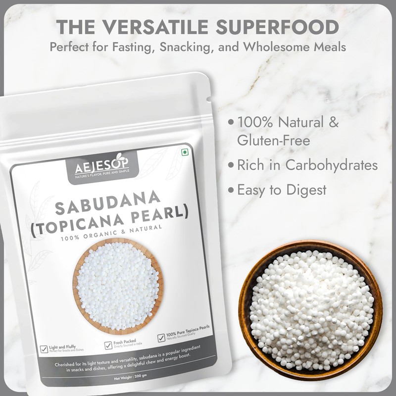AEJESOP Organic Sabudana, Sago(Topicana Pearl), 7oz(200g)