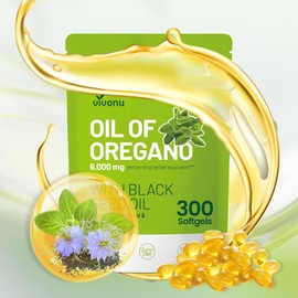 VivoNu Oil of Oregano with Black Seed Oil, Balanced Oil of Oregano Capsules, Organic Oregano Oil Softgels, Non-GMO(300 Count/1 Pack)