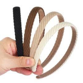 4Pcs Headbands for Women, Fashion Non Slip Thin Knitted Hairbands, Cute Trendy Elastic Hair Bands, Elegant Solid Colors Hair Accessories for Girls (Black, White, Coffee, Brown)